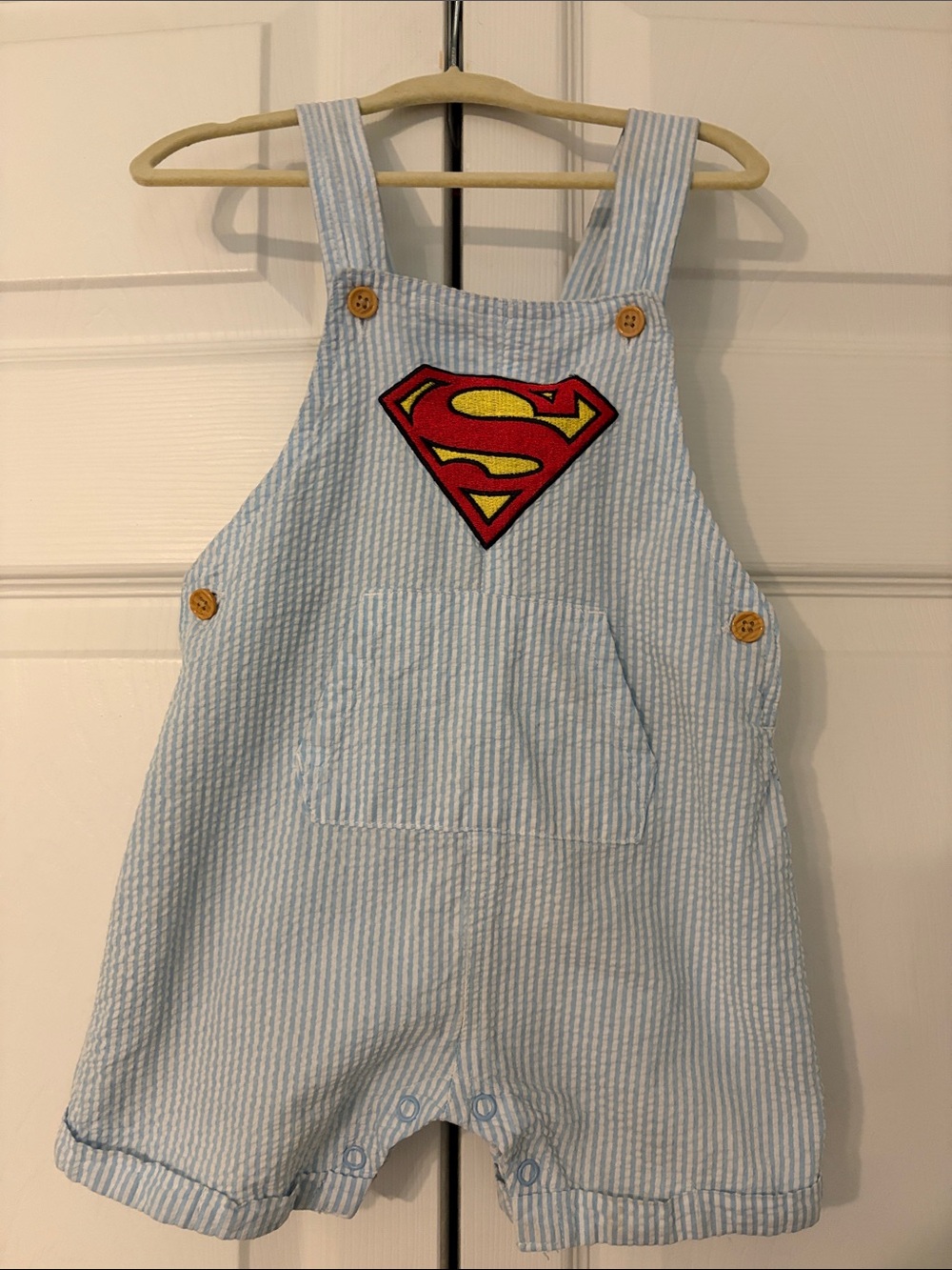 Superman Seersucker Embroidered Overalls Size 18 Months